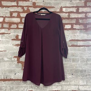 LUSH brand 3/4 half sleeve Burgandy Maroon Dark Red Tent Dress - Size M